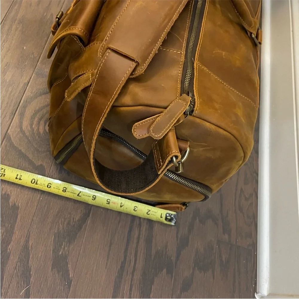 COGNAC LEATHER WEEKEND TRAVEL DUFFLE BAG LARGE